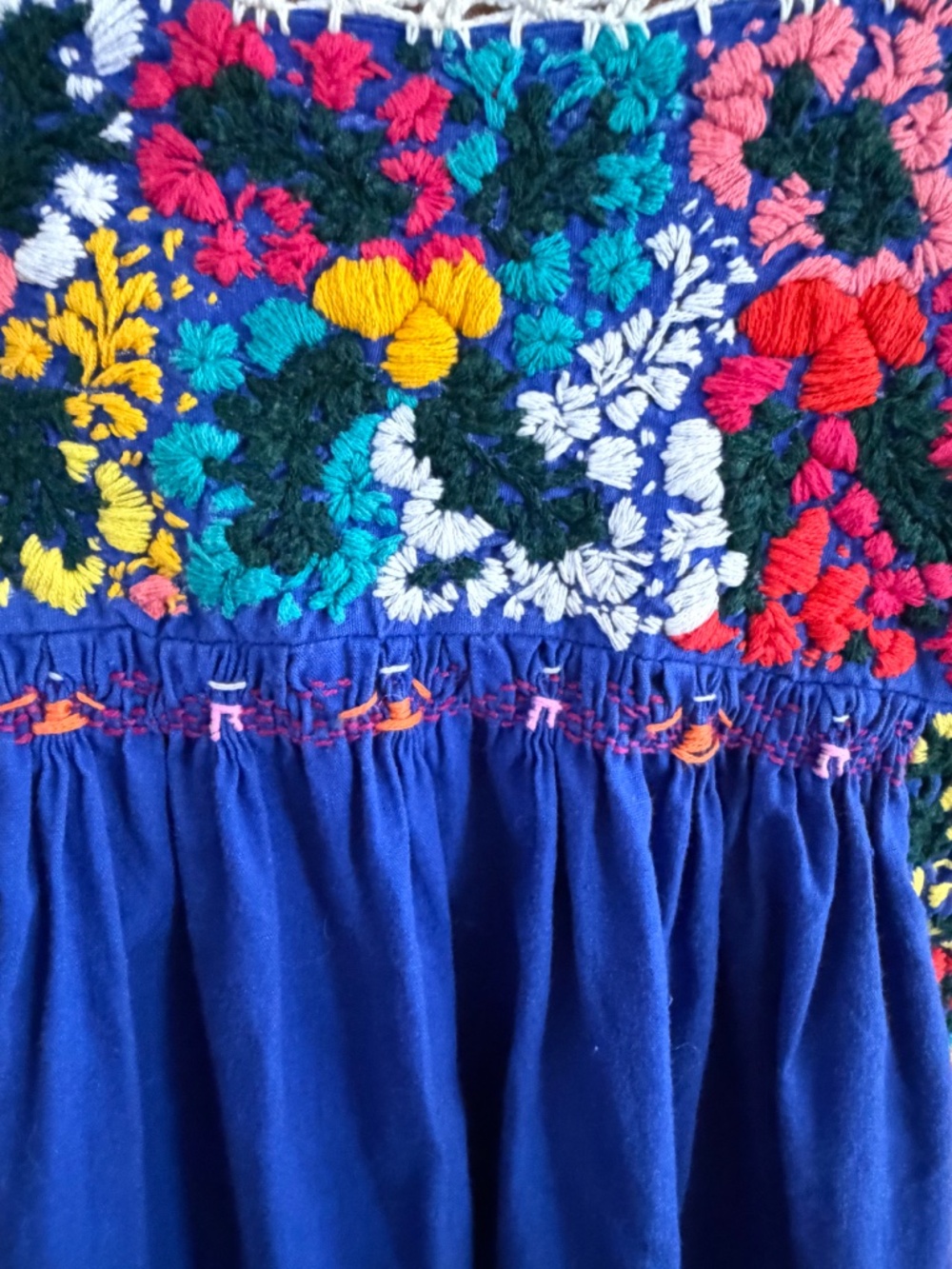Beautiful Vintage Oaxacan Embroidered Mexican Dress - "Floral Beauty" - Picture 4 of 9